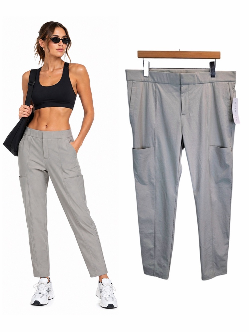 Athleta Women Wander Stash Skinny Pants 16 Light Gray Water Repellent Activewear